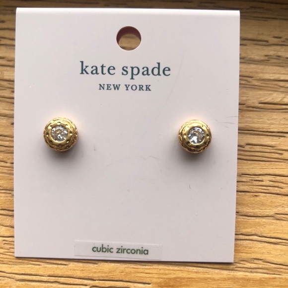 Kate Spade Gold Tone Elegant Edge Round Stud Earrings With Clear CZ Accent NWT - Picture 6 of 10